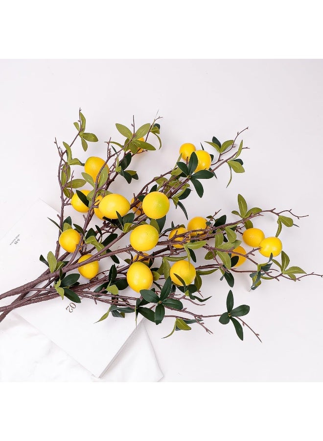 LATIFA  Yellow Lemon Lifelike Decoration Artificial Fake Plastic Branch Realistic Fruit Bouquet Display House Cabinet Table Model 3pcs - Image 1