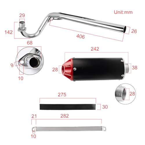 FLYPIG 28mm Dirt Bike Exhaust Muffler Pipe Silencer for XR50 CRF50 50cc 70cc 90cc 110cc 125cc SSR110 SSR125 TRX90 CRF70 XL70 Taotao DB14 DB10 Roketa Coolster TTR Pit Bike Muffler Motorcycle Exhaust - Image 2
