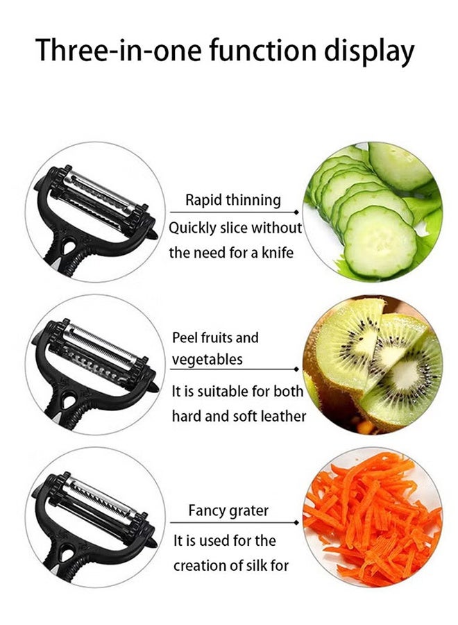 Happy D Peeler, 3-in-1 Stainless Steel Vegetable Peeler, Double-Sided Blade Vegetable Julienne Cutter and Fruit Slicer, Dual Blade Multifunction Potato Peeler - Image 2