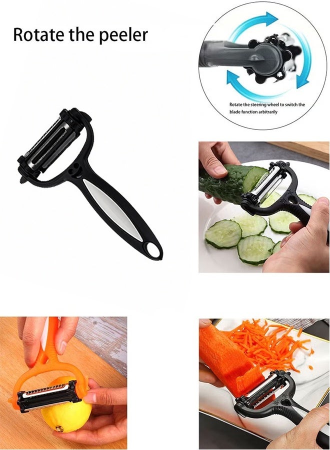 Happy D Peeler, 3-in-1 Stainless Steel Vegetable Peeler, Double-Sided Blade Vegetable Julienne Cutter and Fruit Slicer, Dual Blade Multifunction Potato Peeler - Image 1