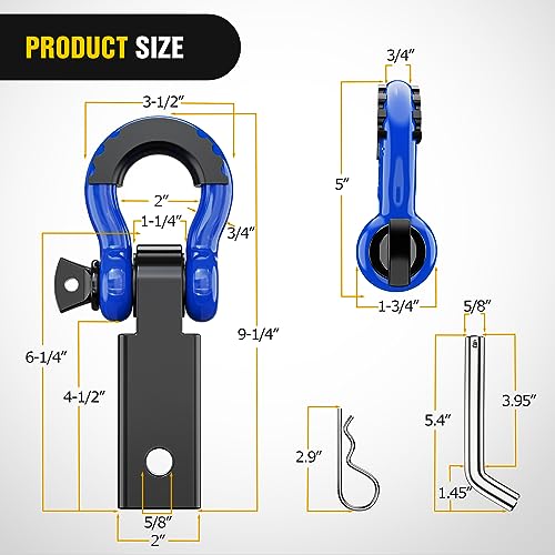 Nilight Shackle Hitch Receiver 2Inch 45000 LBs Breaking Strength 3/4" D Ring Trailer Pin Heavy Duty Solid Recovery Towing Kit for Trucks Jeeps Off-Road - Image 2