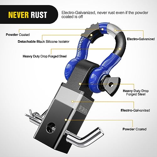 Nilight Shackle Hitch Receiver 2Inch 45000 LBs Breaking Strength 3/4" D Ring Trailer Pin Heavy Duty Solid Recovery Towing Kit for Trucks Jeeps Off-Road - Image 3
