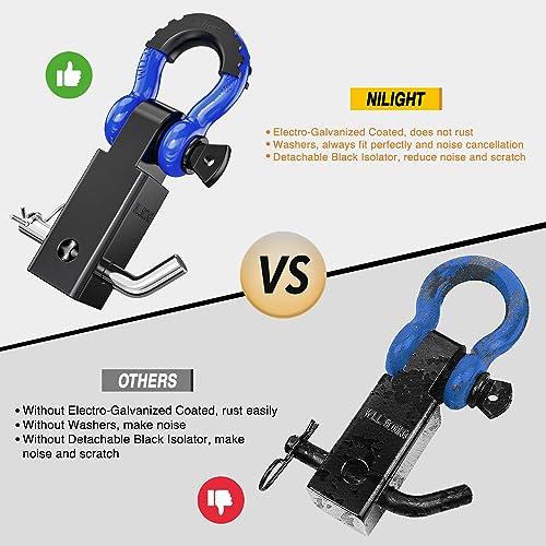Nilight Shackle Hitch Receiver 2Inch 45000 LBs Breaking Strength 3/4" D Ring Trailer Pin Heavy Duty Solid Recovery Towing Kit for Trucks Jeeps Off-Road - Image 5