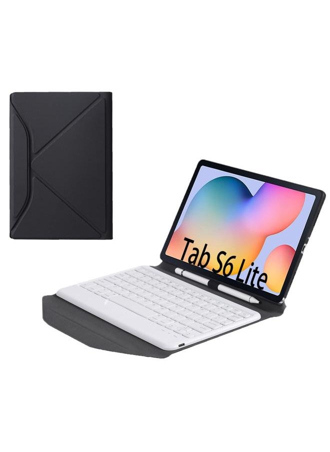 Green Tiger - B610 Diamond Texture Triangle Back Holder Splittable Bluetooth Keyboard Leather Tablet Case Samsung Galaxy Tab S6 Lite White Plus Black - Image 1