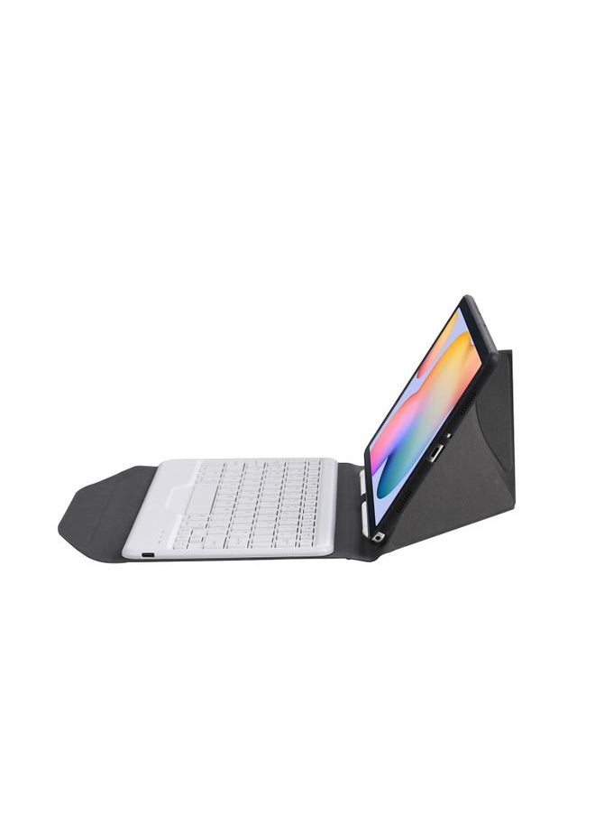 Green Tiger - B610 Diamond Texture Triangle Back Holder Splittable Bluetooth Keyboard Leather Tablet Case Samsung Galaxy Tab S6 Lite White Plus Black - Image 1