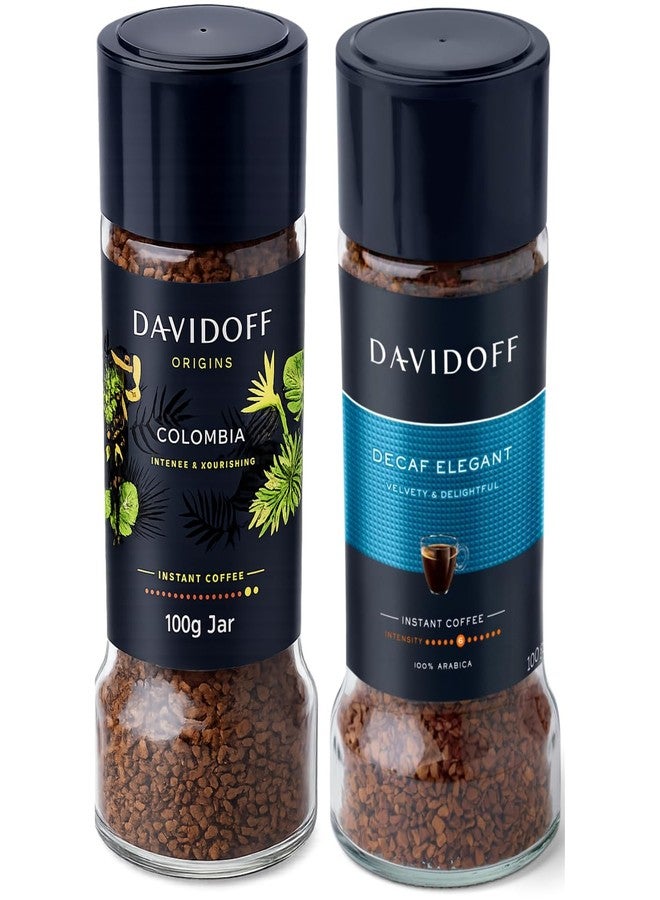Davidoff Decaf Elegent & Colombia Instant Coffee Combo Pack (2x 100g) Glass Bottle Jar By COUGAR | Intense & Nourishing Flavor Profile | Premium 100% Arabica Colombian Coffee | Smooth Medium Roast Coffee for Home & Office - (IMPORTED) - Image 1