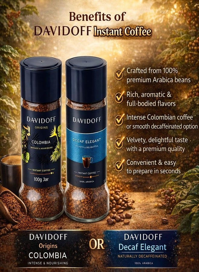 Davidoff Decaf Elegent & Colombia Instant Coffee Combo Pack (2x 100g) Glass Bottle Jar By COUGAR | Intense & Nourishing Flavor Profile | Premium 100% Arabica Colombian Coffee | Smooth Medium Roast Coffee for Home & Office - (IMPORTED) - Image 4
