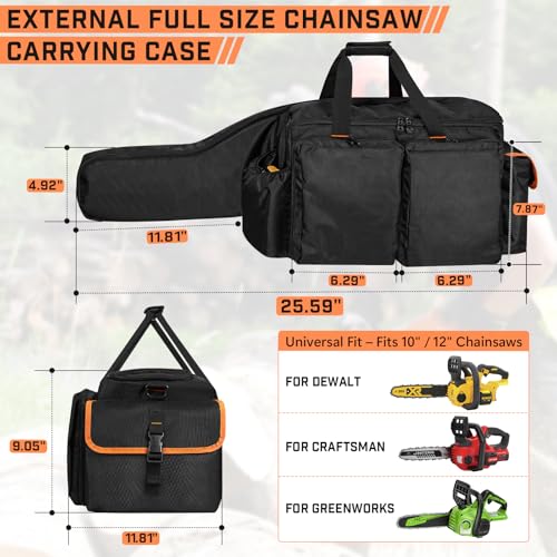 ORKELS 10In 12 In Chainsaw Carry Case Foldable Waterproof Chainsaw Storage Bag Compatible with EGO Dewalt Greenworks Cordless Power Chainsaw Accessories - Image 3