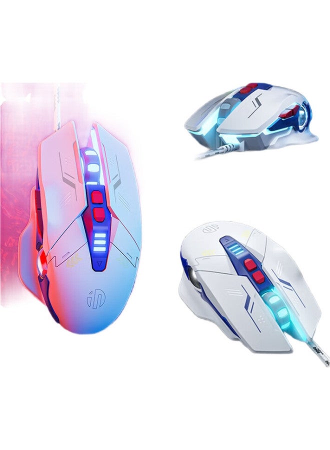 inphic W9P Wired Gaming Mouse With Sound Version, Gaming Macro, Rgb Breathing Light Effect, Ergonomic Design, For Pubg, Cf, Lol, Mecha White - Image 2
