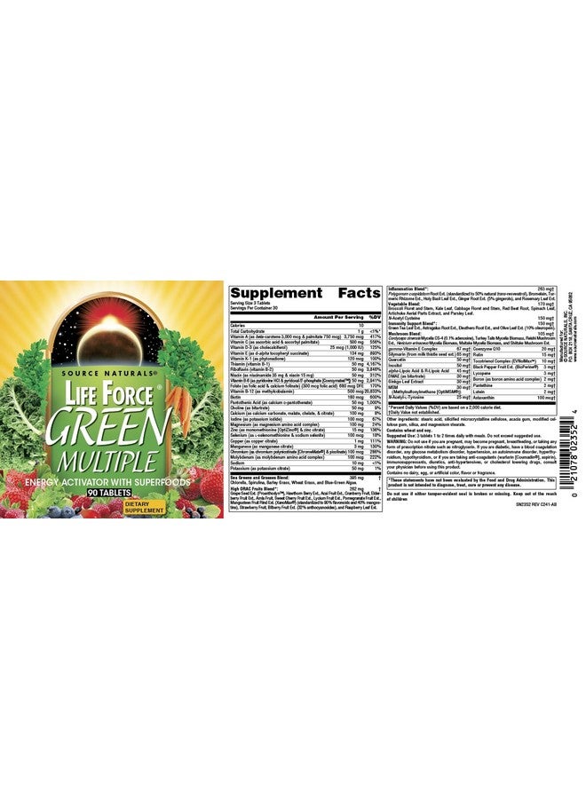 Source Naturals Life Force Green Multiple, Energy Activator with Superfoods* - 90 Tablets - Image 4