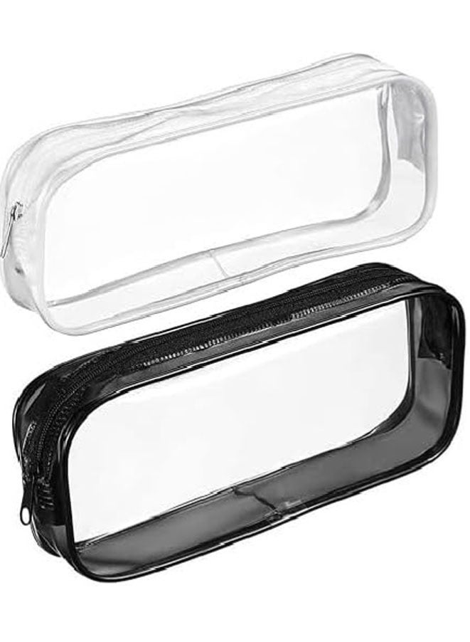 FASHION MANIA 2 Pieces Clear PVC Zipper Pen Pencil Case, Big Capacity Pencil Bag, Makeup Pouch (white+black) - Image 1