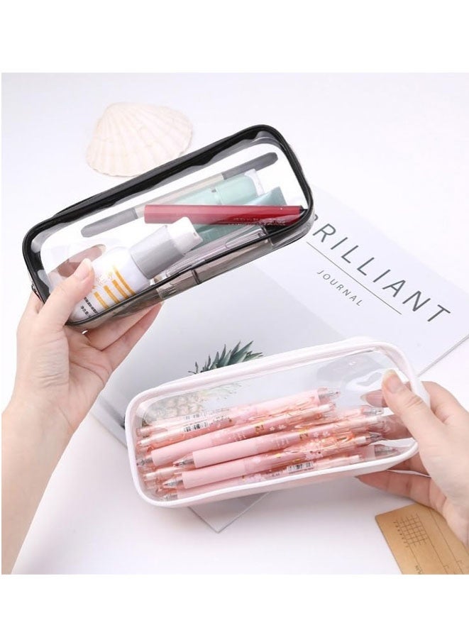 FASHION MANIA 2 Pieces Clear PVC Zipper Pen Pencil Case, Big Capacity Pencil Bag, Makeup Pouch (white+black) - Image 4