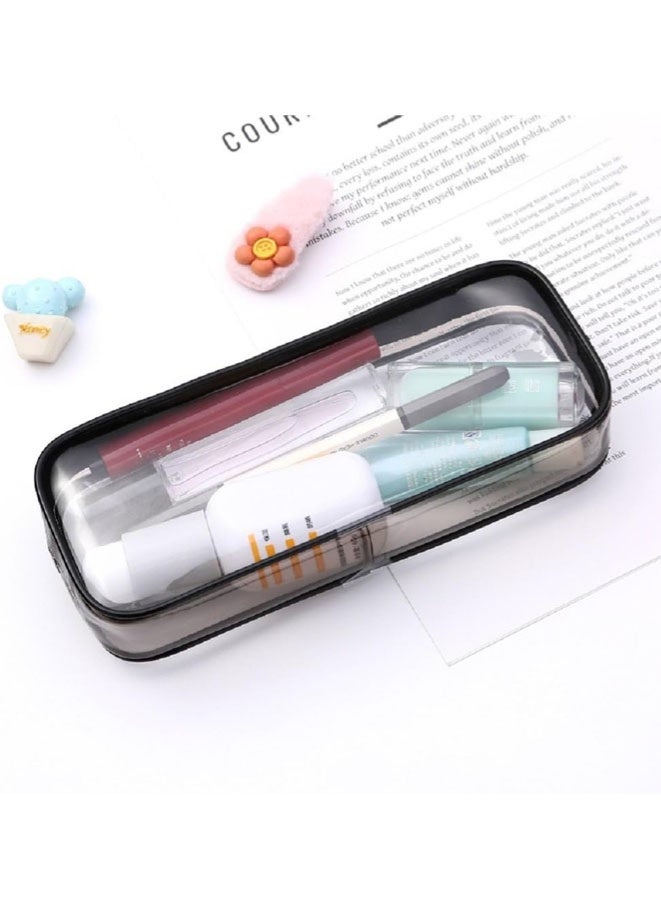 FASHION MANIA 2 Pieces Clear PVC Zipper Pen Pencil Case, Big Capacity Pencil Bag, Makeup Pouch (white+black) - Image 2