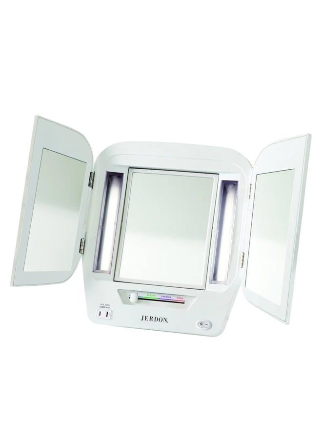 Jerdon Lighted Makeup Mirror with 5x Magnification, White Finish - Image 1