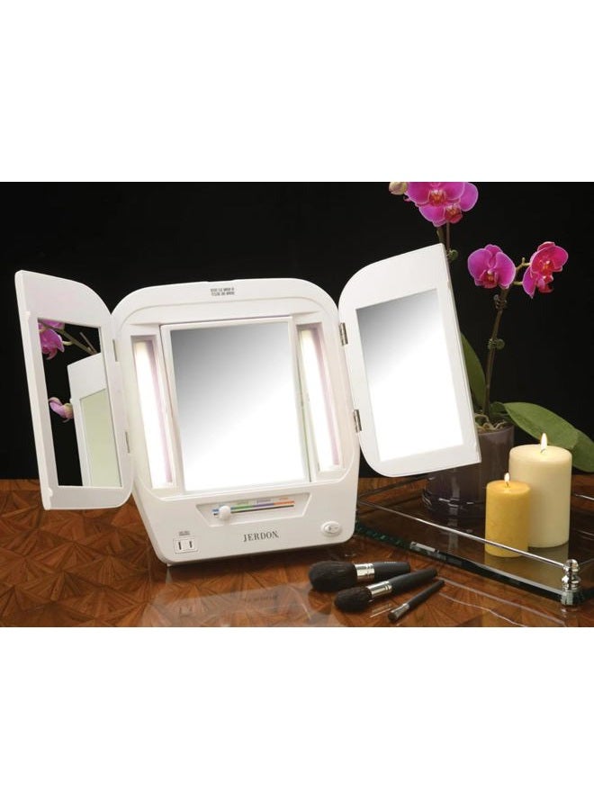 Jerdon Lighted Makeup Mirror with 5x Magnification, White Finish - Image 2