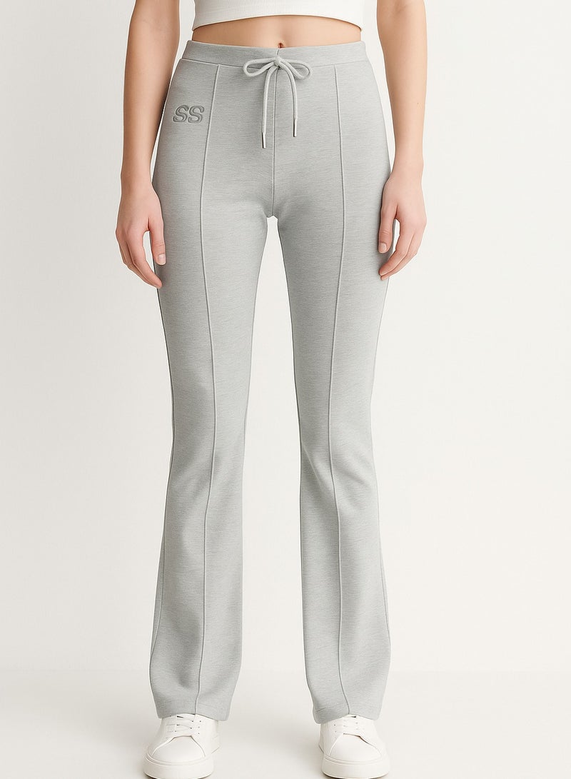 Soft Steps Women's Grey High-Waisted Flared Pants – Soft Cotton Interlock | Elegant Fit with Drawstring  Size XL  - Image 5