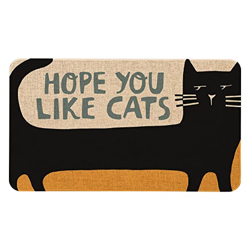Roszwtit Cat Front Door Mat 30 X 17 Inch Black Cat Doormat Indoor Outdoor Funny Floor Mat Non Slip Rubber Hope You Like Cats Welcome Mats - Image 1