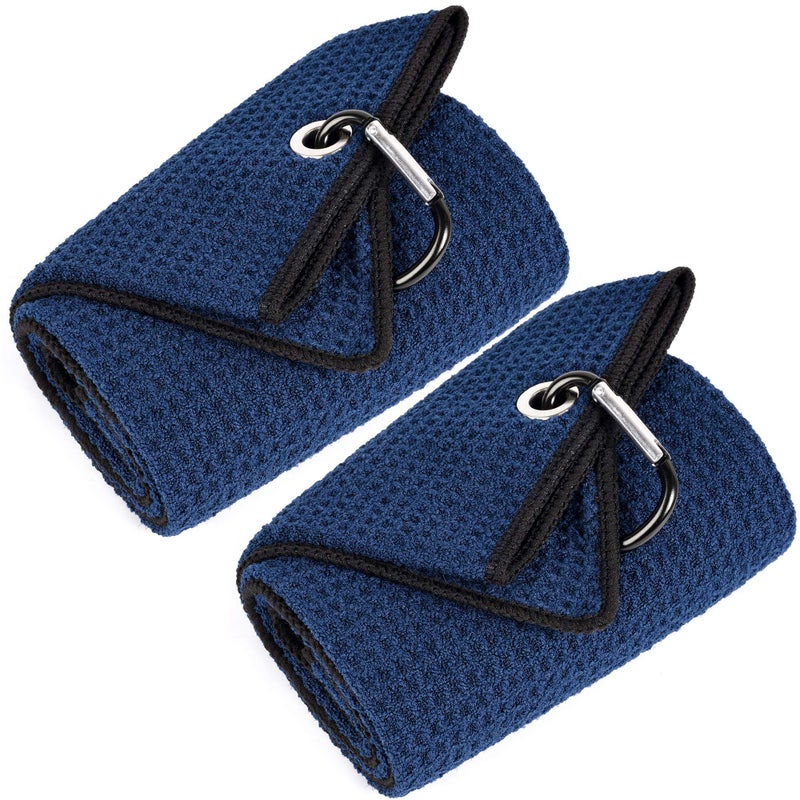 Mile High Life Mile High Life Trifold Golf Towel  Premium Microfiber Fabric  Waffle Pattern  with Heavy Duty Carabiner Clip  Golf Towel for Men and Women 2 Pack Navy