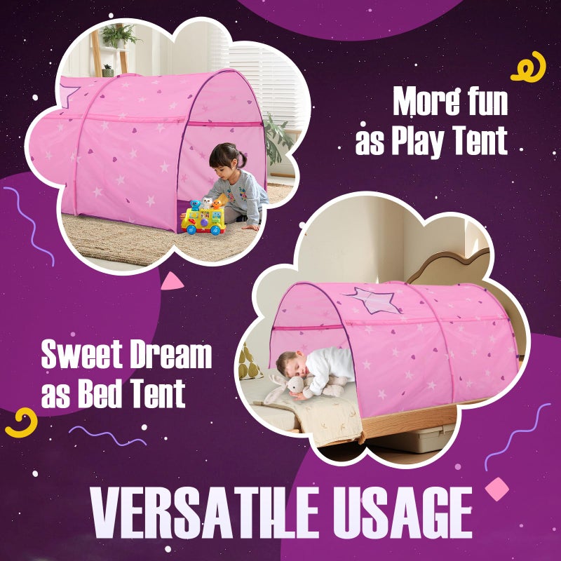 AlvantorÂ® Starlight Bed Canopy Dream Kids Play Tents Playhouse Privacy Space Twin Sleeping Indoor Stars Boys Girls Toddlers Pop Up Portable Frame Curtains Pink, Patent Pending - Image 3