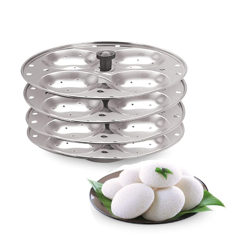 DJ FINDER ENTERPRISE DJ FINDER ENTERPRISE 4 Plates Stainless Steel Heavy Quality Idli Stand for 5 Litre Cooker/Idli Maker Makes 16 Medium Size Idlis at Once.  - Image 1
