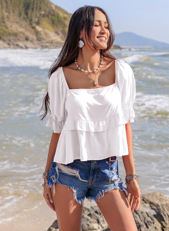 تايك تو بلوزة مربعة بياقة مكشكشة من قطعتين - Image 3