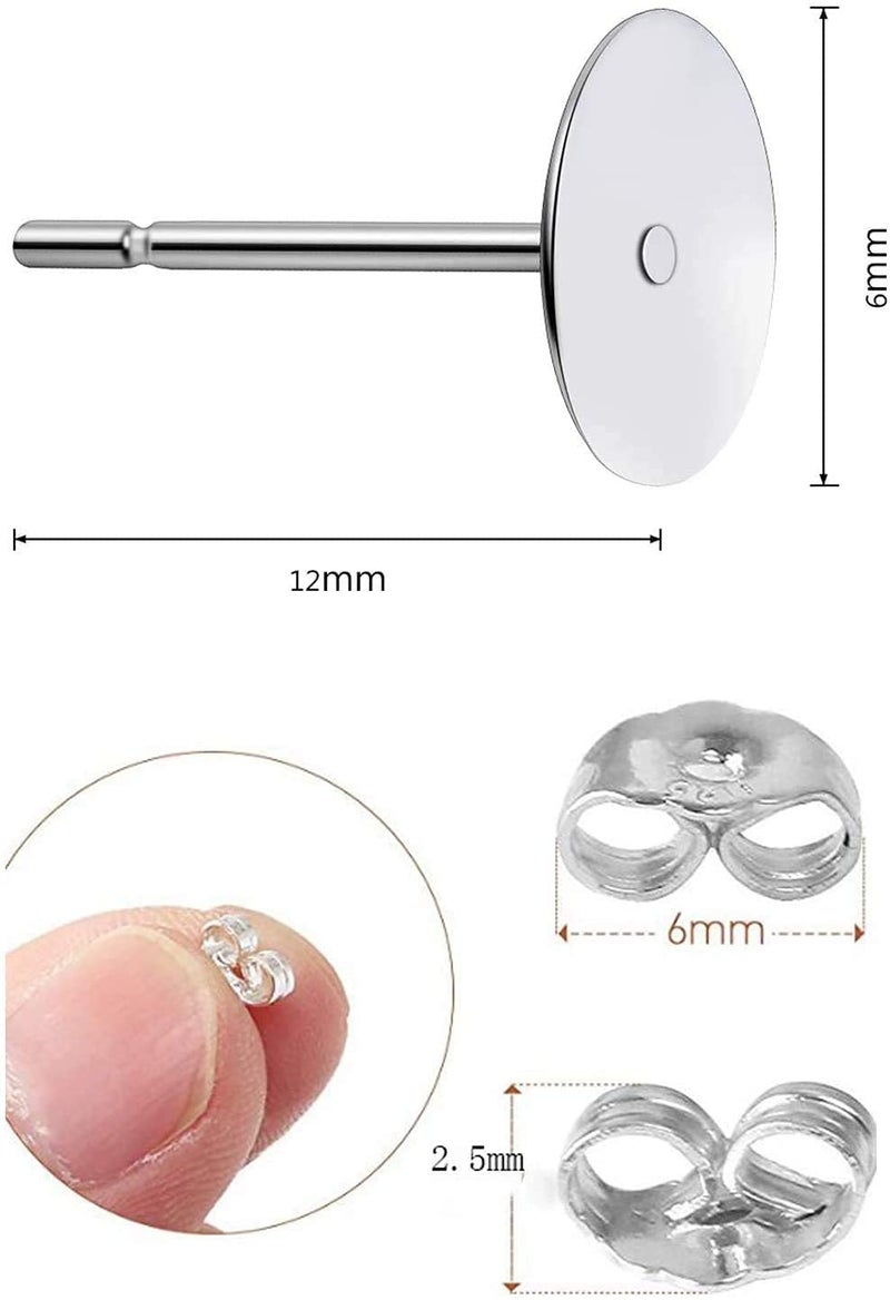 Moonear 25Pair 925 Sterling Silver Earrings Posts Flat Pad Ear Stud Hypoallergenic Blank Earring Pins with 925 Sterling Silver Earring Backs for Jewelry Making Findings(6mm) - Image 5