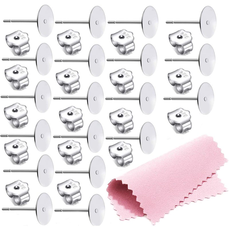 Moonear 25Pair 925 Sterling Silver Earrings Posts Flat Pad Ear Stud Hypoallergenic Blank Earring Pins with 925 Sterling Silver Earring Backs for Jewelry Making Findings(6mm) - Image 1