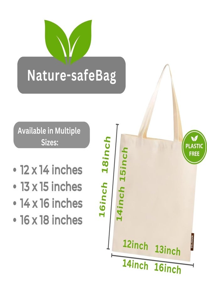 DELINGER Premium 12x14 inch Canvas Cotton Tote Bag 250Gsm - Large Capacity, Durable, Multipurpose Carryall for Shopping, Office, and Travel with Long Handles, 100% Natural Fabric (1, 12x14 inch) - Image 2