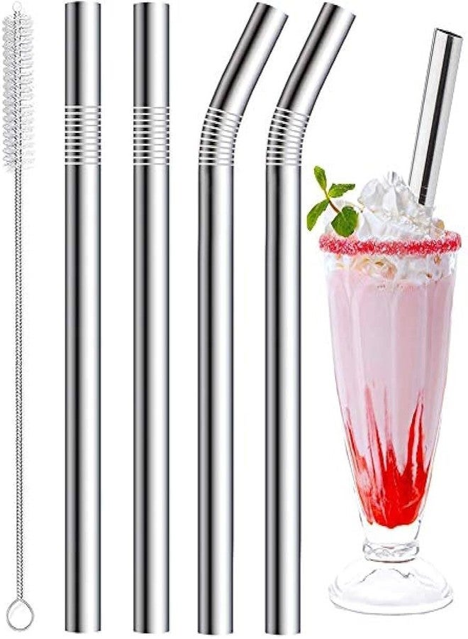 BREEPREE Stainless Steel Straws for Drinking with Brushes- 8.5 inch (Reusable Straws for Kids) Thick, Long Steel Straws for Drinking & Drinks, (Pack of 2 Straight & 2 Bent, 1 Brush) (Pack of 1) - Image 1