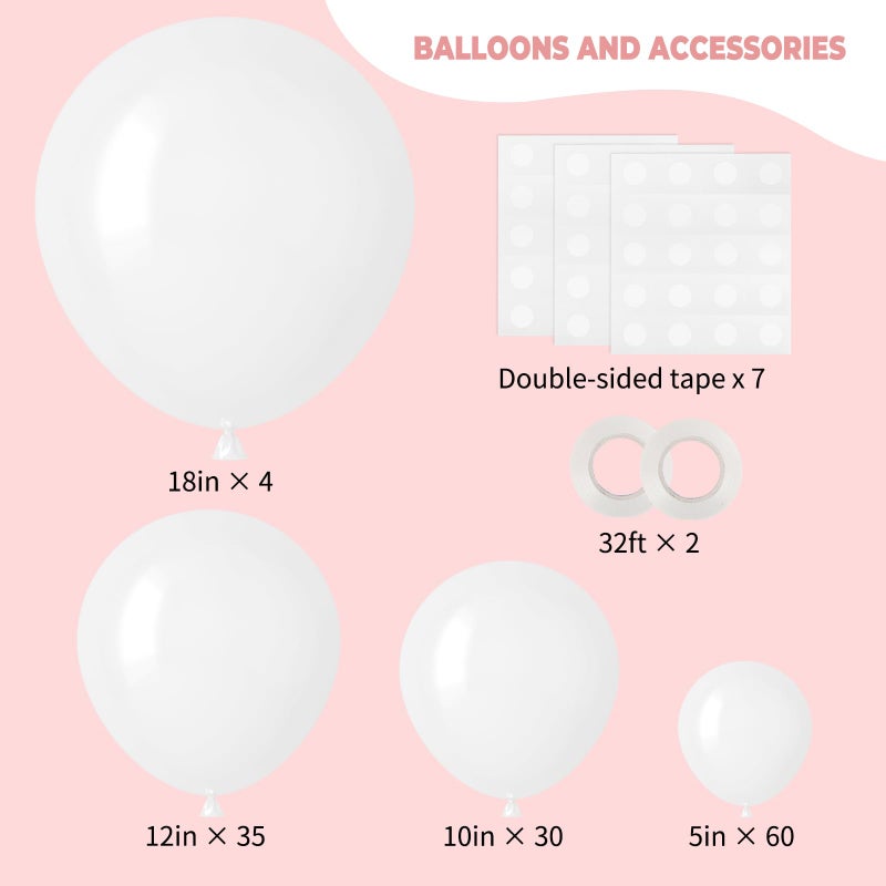 RUBFAC 129pcs White Balloons Different Sizes 18 12 10 5 Inch for Garland Arch,Party Latex Balloons for Birthday Party Wedding Anniversary Baby Shower Party Decoration - Image 2