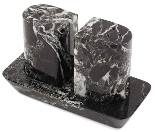 Radicaln Marble Salt and Pepper Shakers 25 Black Handcrafted Stone Spice Set for Kitchen Table Saleros Pink Salt Holder Farmhouse Kitchen Decor Elegant Home Essentials - Image 1