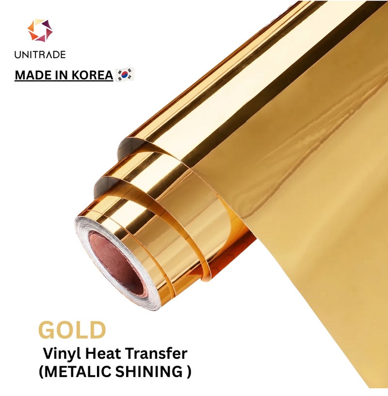 UNITRADE® Metallic Shining Gold Heat Transfer Vinyl Roll / Compatible with Cricut, Silhouette, Professional Cutters / CPSIA Certified / Made in Korea - Image 1
