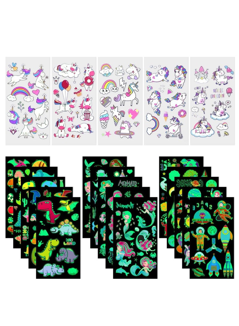Temporary Tattoos for Kids, Glow Animals Tattoo Stickers for Birthday Gifts, Party Supplies Favors, Goodie Bag Stuffers Luminous Zoo, Mixed Styles (20 Sheets) - Image 1