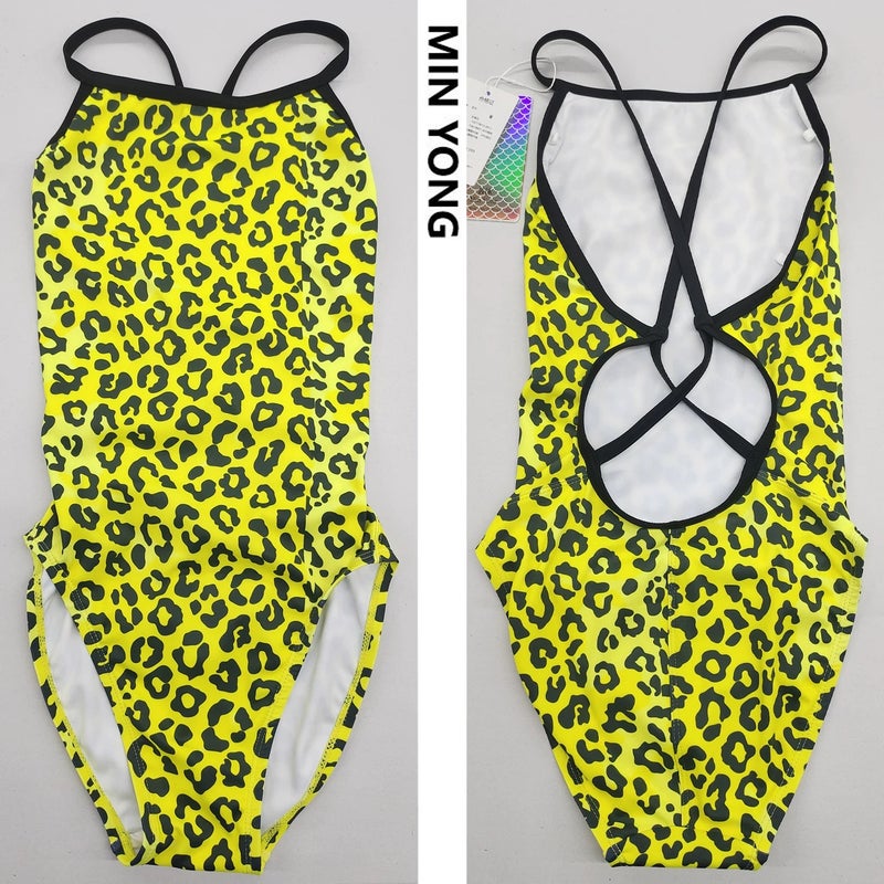 Famous swimming belt shiny crystal fine shoulder strap professional swimsuit triangle one-piece swimsuit racing tight single layer without chest pad - Image 2