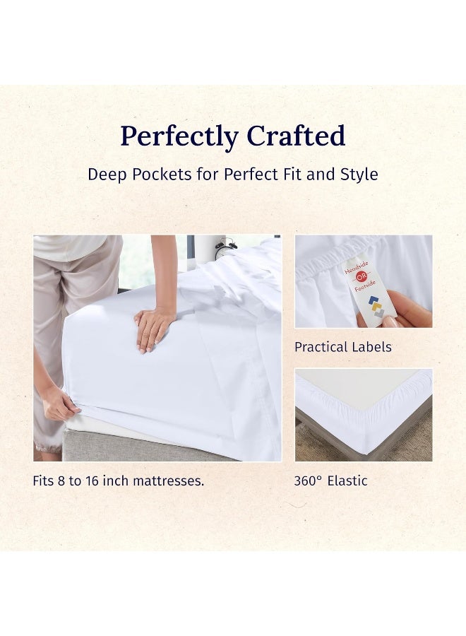 California Design Den California Design Den Luxury King Size Sheets Set, 600 Thread Count 100% Cotton Sheets, 4 Pc Deep Pocket King Sheets, 5-Star Hotel Sheets, Softer Than Egyptian Cotton Sheets, (White King Bed Sheets) - Image 4