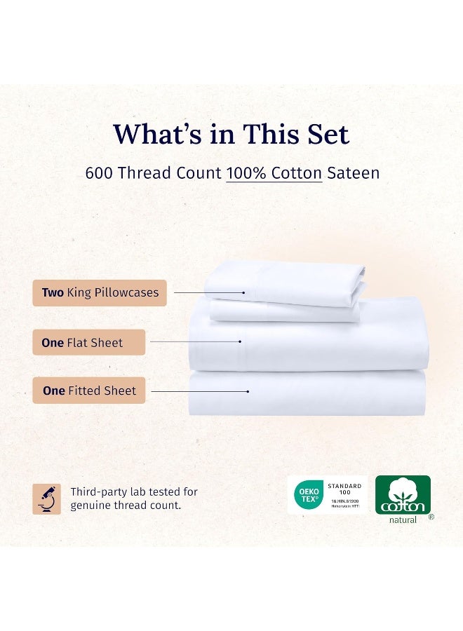 California Design Den California Design Den Luxury King Size Sheets Set, 600 Thread Count 100% Cotton Sheets, 4 Pc Deep Pocket King Sheets, 5-Star Hotel Sheets, Softer Than Egyptian Cotton Sheets, (White King Bed Sheets) - Image 3