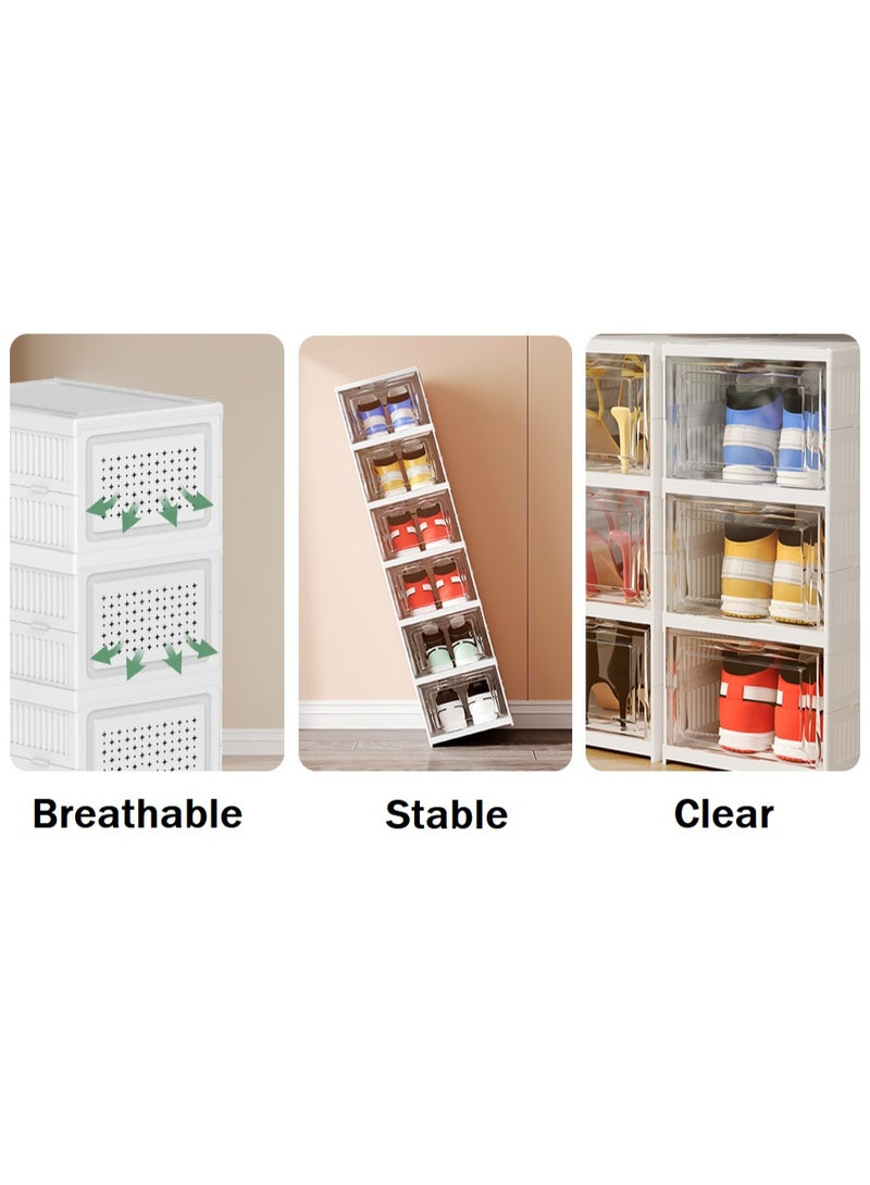 صندوق ومنظم أحذية قابل للطي والتركيب السريع بباب شفاف (6 طبقات) - متين، مقاوم للغبار والروائح، خزانة أحذية منزلقة للمدخل وغرفة النوم - Image 3