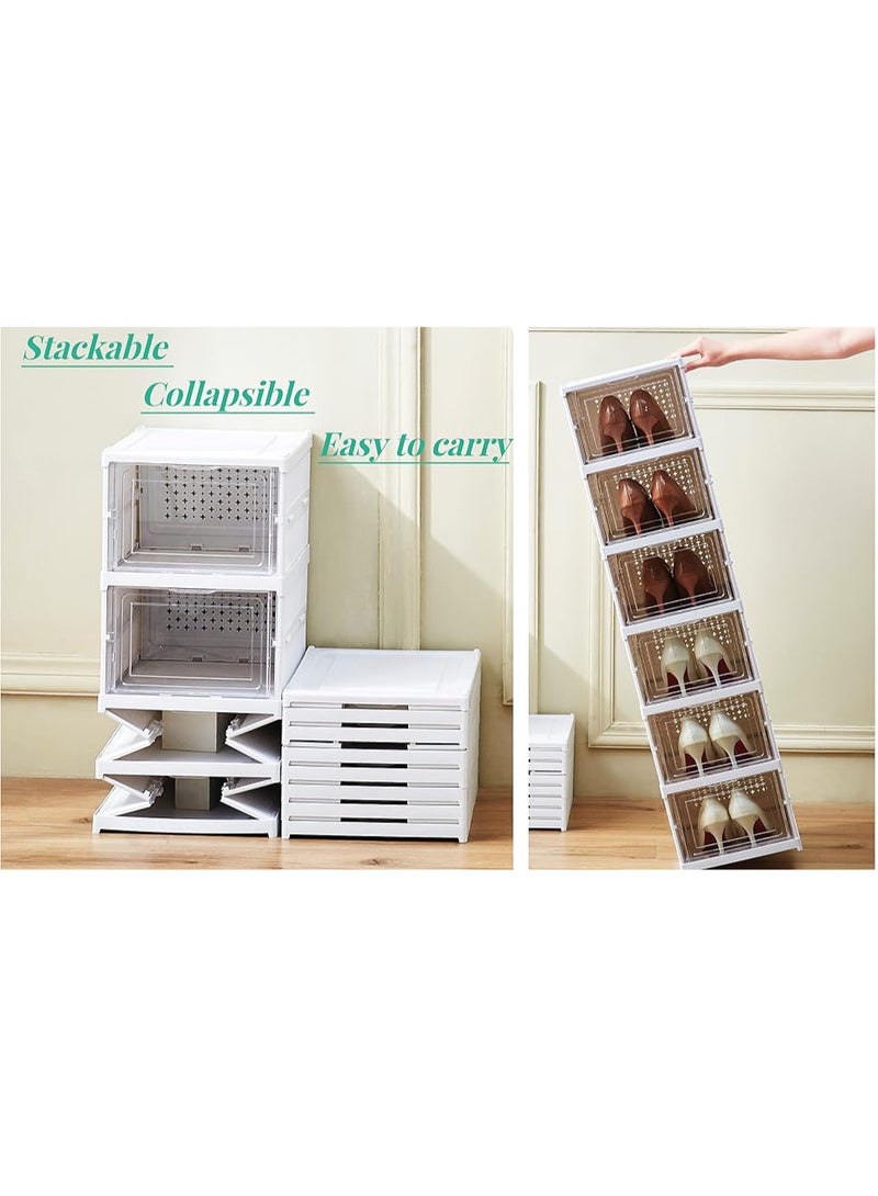 صندوق ومنظم أحذية قابل للطي والتركيب السريع بباب شفاف (6 طبقات) - متين، مقاوم للغبار والروائح، خزانة أحذية منزلقة للمدخل وغرفة النوم - Image 2