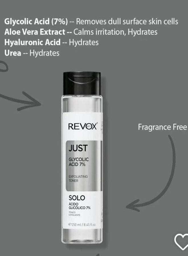 REVOX JUST Glycolic Acid 7% Exfoliating Toner - 250ml - Image 4