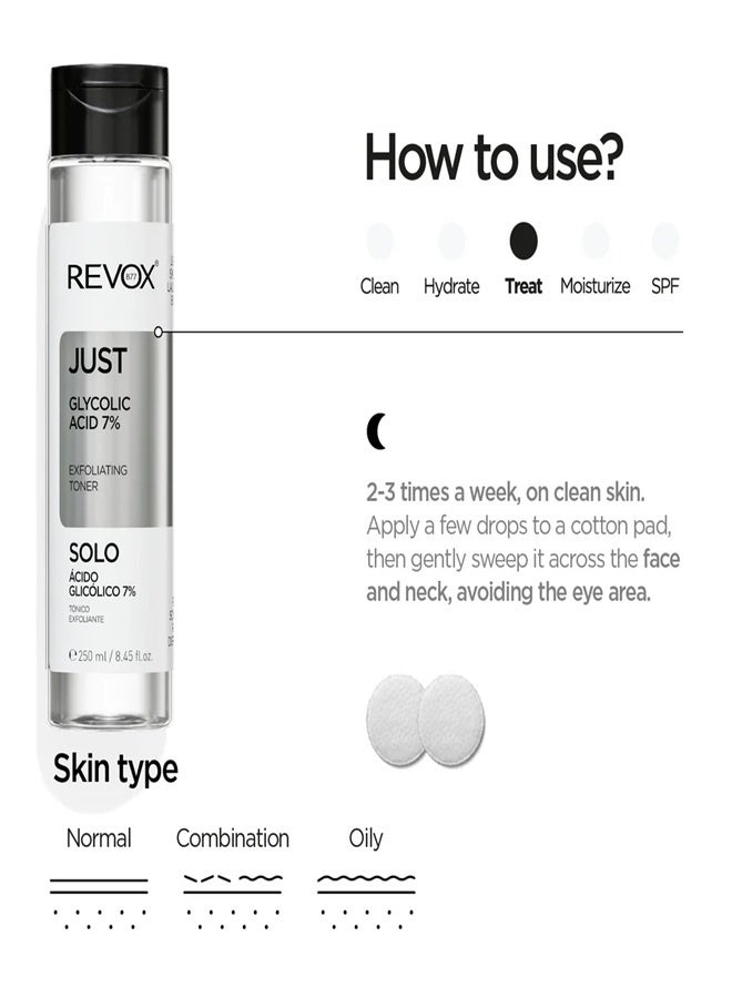 REVOX JUST Glycolic Acid 7% Exfoliating Toner - 250ml - Image 2