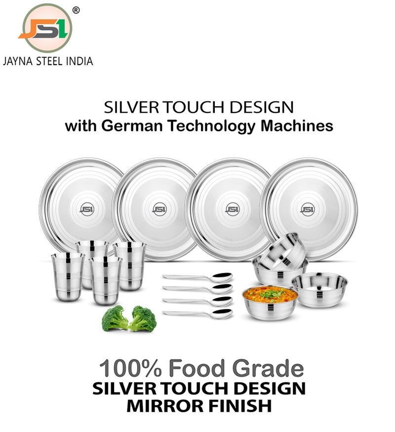 JSI Stainless Steel Dinner Set for Home - 16 Pieces, Silver - Heavy Gauge Quality Steel Kitchen Set with Attractive Silver Touch Design - Economical Dinnerware Set for Kitchen - Image 5