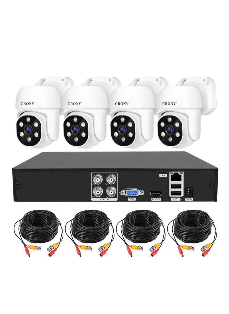 كروني مجموعة كاميرات مراقبة NVS004-Wifi-5MP XVR رباعية القنوات بدقة 5 ميجابكسل، مزودة بكاميرات IP66 خارجية وداخلية بدقة 1080 بكسل، رؤية ليلية كاملة الألوان، كشف الحركة، صوت ثنائي الاتجاه، عرض التطبيقات عن بُعد، مخرج HDMI/VGA، تسجيل H.265+، دعم قرص ثابت سعة 16 تيرابايت، تشغيل متزامن رباعي القنوات، تحكم Ptz، نظام كاميرات مراقبة مقاوم للماء للمنازل والشركات.  - Image 1