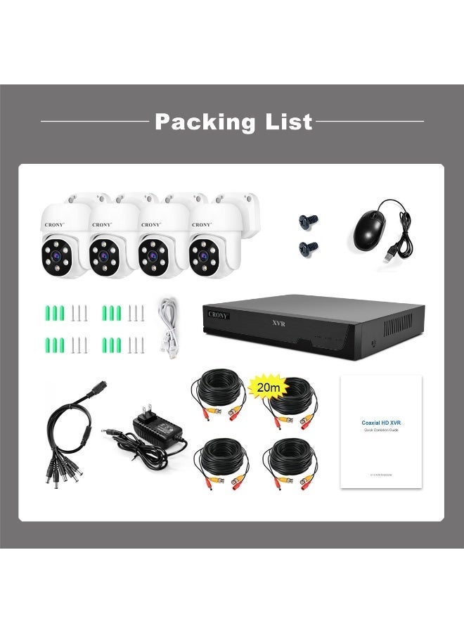 كروني مجموعة كاميرات كروني NVS004-Wifi-5MP 4 قنوات XVR بدقة 5 ميجابكسل، مع كاميرات IP66 خارجية وداخلية بدقة 1080 بكسل، رؤية ليلية كاملة الألوان، كشف الحركة، صوت ثنائي الاتجاه، عرض التطبيقات عن بُعد، مخرج HDMI/VGA، تسجيل H.265+، دعم قرص ثابت سعة 16 تيرابايت، تشغيل متزامن رباعي القنوات، تحكم Ptz، نظام كاميرات مقاوم للماء للمنازل والشركات. - Image 3