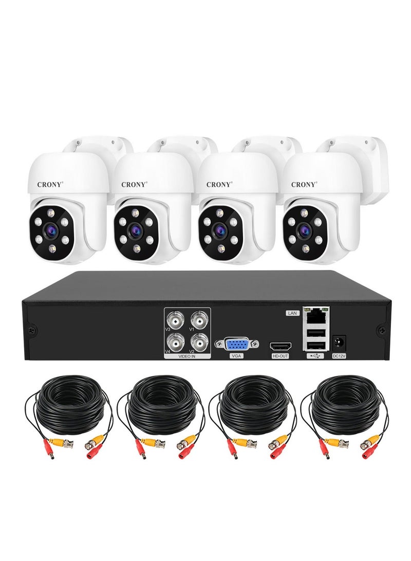كروني مجموعة كاميرات كروني NVS004-Wifi-5MP 4 قنوات XVR بدقة 5 ميجابكسل، مع كاميرات IP66 خارجية وداخلية بدقة 1080 بكسل، رؤية ليلية كاملة الألوان، كشف الحركة، صوت ثنائي الاتجاه، عرض التطبيقات عن بُعد، مخرج HDMI/VGA، تسجيل H.265+، دعم قرص ثابت سعة 16 تيرابايت، تشغيل متزامن رباعي القنوات، تحكم Ptz، نظام كاميرات مقاوم للماء للمنازل والشركات. - Image 2