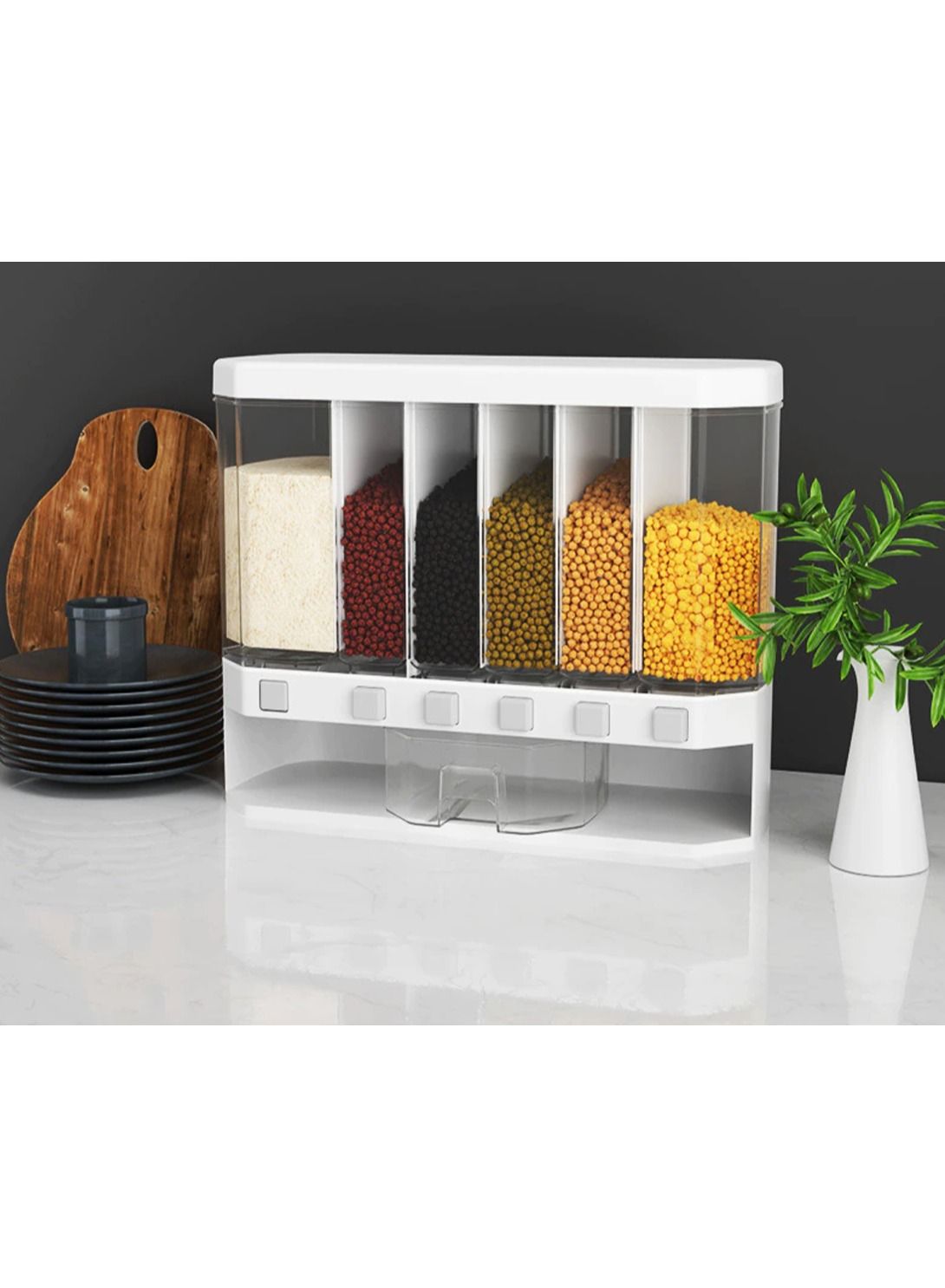 ereal Dispenser, Wall Mounted Dry Food Dispenser, Adjustable Compartments, Easy Press, Transparent Grain Container, for Restaurant, Home, Kitchen Gift