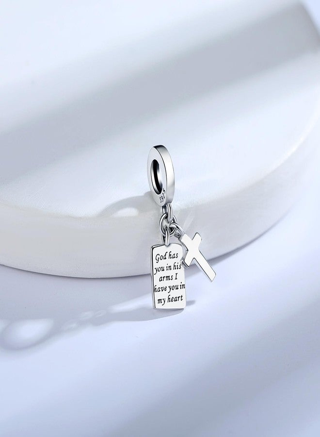 Linorui 925 Sterling Silver Charms Fit Pandora Charms Bracelet God Has You In His Arms I Have You In My Heart Fit Wife Daughter Mother's Day Christmas Birthday Gift - Image 2