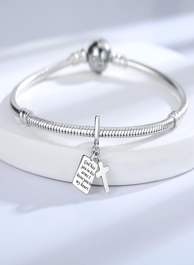Linorui 925 Sterling Silver Charms Fit Pandora Charms Bracelet God Has You In His Arms I Have You In My Heart Fit Wife Daughter Mother's Day Christmas Birthday Gift - Image 4