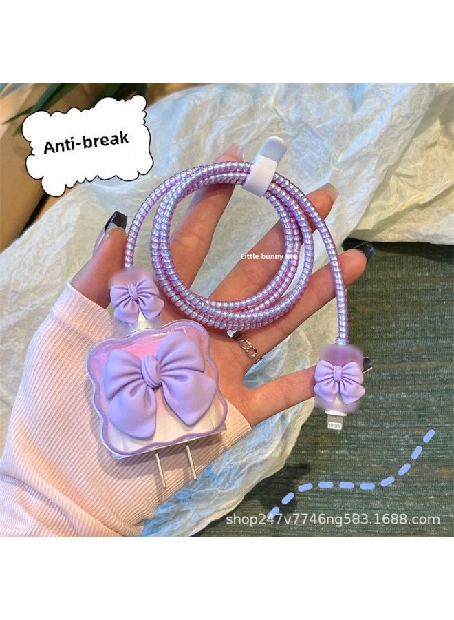 Bow Apple 14 Charger Protective Cover IPhone13 Applicable IPad Data Cable 20W Fast Charging Head 15Pro-Color:Purple Wave Bow ]-Applicable Model:iPhone18W/20W  - Image 5