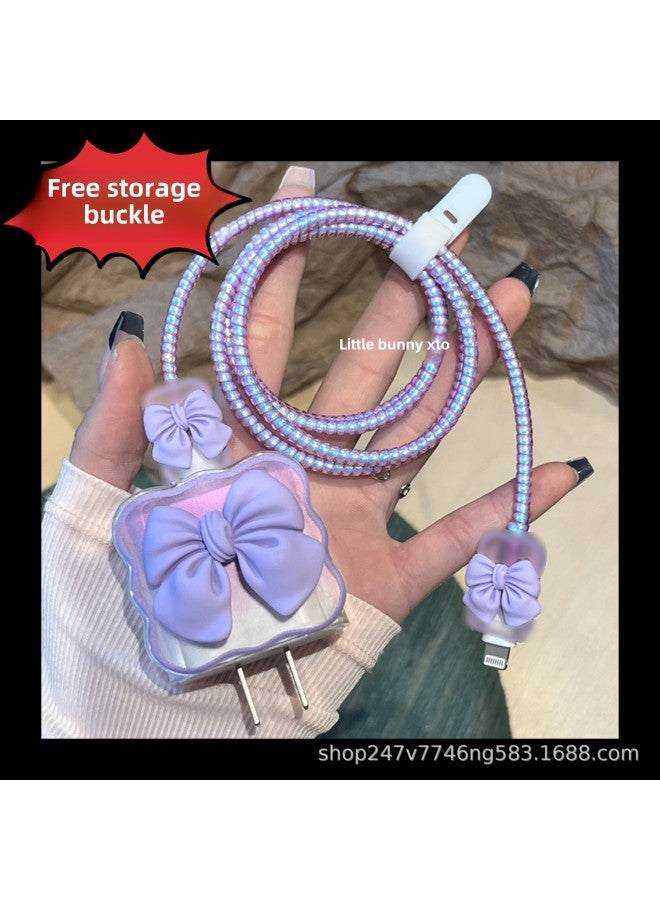 Bow Apple 14 Charger Protective Cover IPhone13 Applicable IPad Data Cable 20W Fast Charging Head 15Pro-Color:Purple Wave Bow ]-Applicable Model:iPhone18W/20W  - Image 3