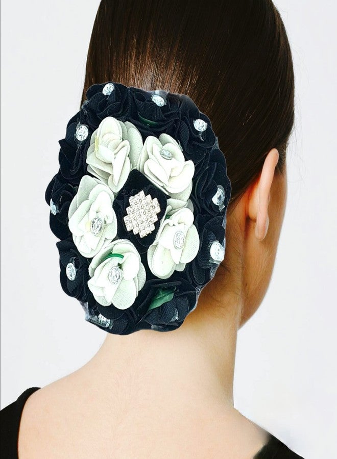 DIAN Black & White Full Bun Juda Maker Flower Gajra Hair Accessories, Artificial Juda Hair Accessories, Gajra Hair Accessories Rubber Band for Women and Girls, Flower Work Juda - Image 2
